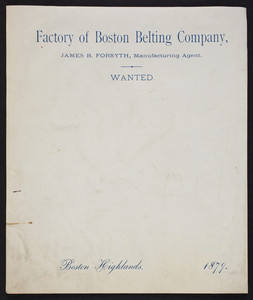 Letterhead for the Factory of Boston Belting Company, Boston Highlands, Mass., 1879