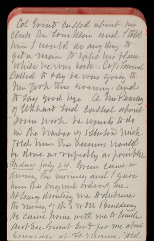 Thomas Lincoln Casey Notebook, May 1891-September 1891, 65, Col [illegible] called about his