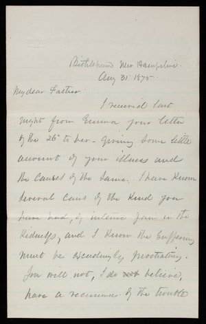 Thomas Lincoln Casey to General Silas Casey, August 31, 1875