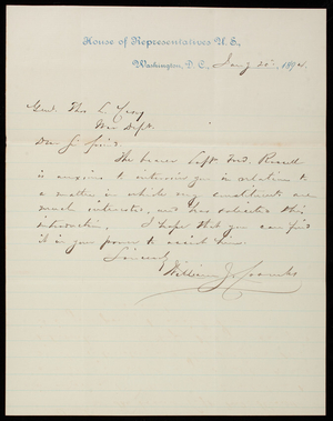William J. Coombs to Thomas Lincoln Casey, January 20, 1894