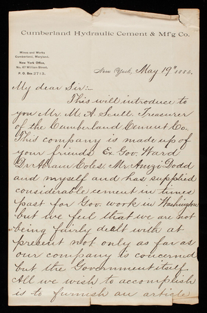Warren Ackerman to [Frederick] T. Frelinghuysen, May 19, 1884
