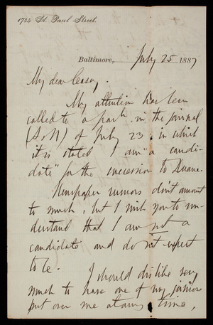 [William P. Craighill] to Thomas Lincoln Casey, July 25, 1887