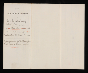 Accounts Current of Thos. Lincoln Casey - March 1885, April 1, 1885