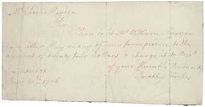 Note from Dorothy Forbes to Charles Hayden, 30 June 1786