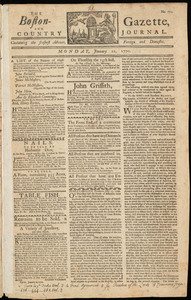 The Boston-Gazette, and Country Journal, 22 January 1770