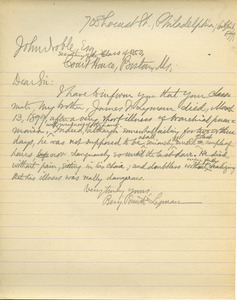 Letter from Benjamin Smith Lyman to John Noble