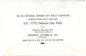 The UE National Defense Day Rally Committee cordially invites you to attend the UE-CIO Defense Day Rally