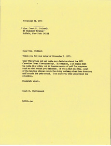 Letter from Mark H. McCormack to Carol D. Collard