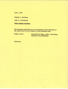 Memorandum from Mark H. McCormack to Stephen L. Blumberg