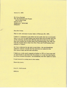 Letter from Mark H. McCormack to Sir Brian Burnett