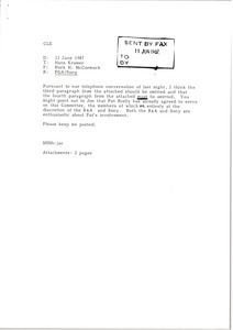 Fax from Mark H. McCormack to Hans Kramer