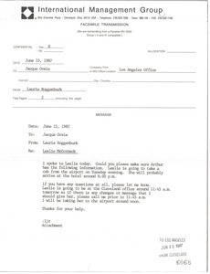 Fax from Laurie Roggenburk to Jacque Orsie
