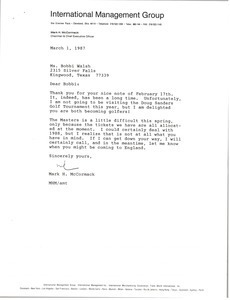 Letter from Mark H. McCormack to Bobbi Walsh