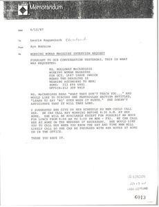 Memorandum from Ayn Robbins to Laurie Roggenburk