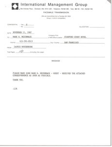 Fax from Laurie Roggenburk to Mark H. McCormack