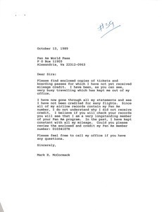 Letter from Mark H. McCormack to Pan Am World Pass