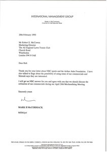 Letter from Mark H. McCormack to Robert E. McCowen