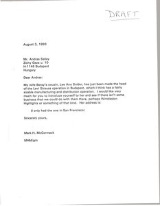 Letter from Mark H. McCormack to Andras Sallay