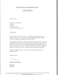 Letter from Mark H. McCormack to D. St. J. McDermott