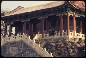 Summer Palace: pavilion with kids on edge of porch