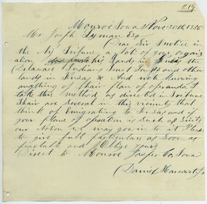 Letter from Daniel Hancourt to Joseph Lyman
