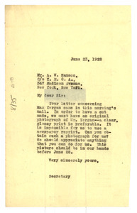 Letter from Crisis to Y.M.C.A. National Council