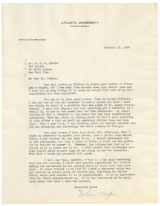 Letter from John Hope to W. E. B. Du Bois