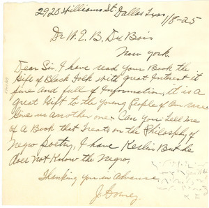 Letter from J. Corney to W. E. B. Du Bois