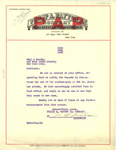 Letter from Phillip A. Payton, Jr. Company to Nail & Parker