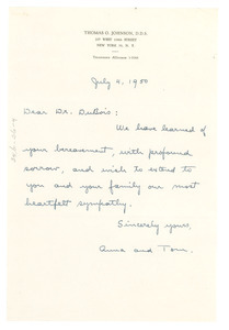 Letter from Thomas O. Johnson to W. E. B. Du Bois