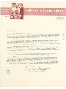 Circular letter from California Labor School to W. E. B. Du Bois