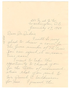 Letter from Hilda Wilkerson to W. E. B. Du Bois