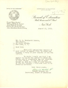 Letter from New York City Board of Education to W. E. B. Du Bois
