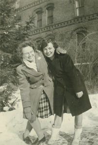 Muriel Herrick and Virginia LaPlante in the snow