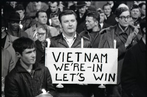 Young Americans for Freedom pro-Vietnam War demonstration, Boston Common:  Man holding sign reading "Vietnam: we're in, let's win" - Digital  Commonwealth