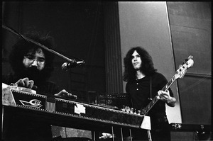 New Riders of the Purple Sage opening for the Grateful Dead at Sargent Gym, Boston University: Jerry Garcia on pedal steel guitar and Dave Torbert on bass