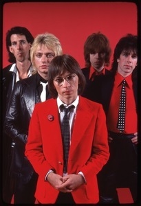 The Cars, photo shoot for Candy-O: (from left) Ric Ocasek, Benjamin Orr, Greg Hawkes, Elliot Easton, and David Robinson