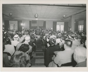 Arthur Godfrey speaking for audience at Institute Day