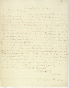 Letter from Brazillai Hudson to Erasmus Darwin Hudson