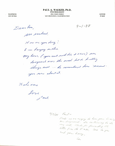 Correspondence from Paul Walker to Lou Sullivan (September 1, 1988)