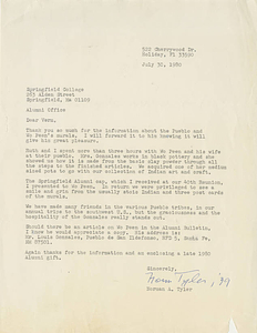 Letter from Norman A. Tyler to Vernon Cox (July 30, 1980)