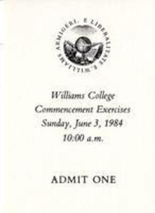Ticket to Williams College Commencement Exercises, 1984