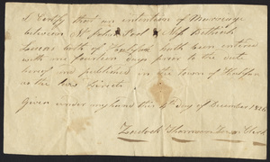 Marriage Intention of John Pool and Bethiah Lucas, 1826