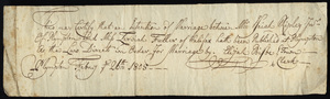 Marriage Intention of Isaiah Ripley, Jr. of Plympton, Massachusetts and Zerviah Fuller, 1805