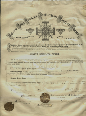 32° certificate issued by the Supreme Grand Council for the United States of America, Its Territories and Dependencies (Seymour-Peckham) to Dillard H. Clark