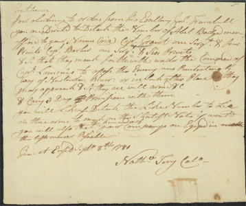 Letter from Colonel Nathaniel Terry to Captains Grant and Barber, 1781 September 8