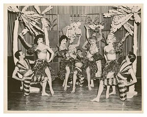Jewel Box Revue Performers Pose with Palm Trees
