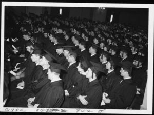 Graduates sitting at the 1960 Suffolk University commencement