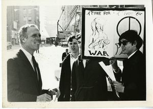 Suffolk University student protesters with Boston Mayor Kevin H. White at the Moratorium to End the War in Vietnam march