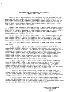 Statement by John Joseph Moakley on the Interim Report of the Special Task Force on El Salvador, 30 April 1990